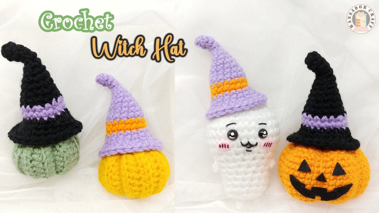 Crochet Mini Witch Hat Tutorial | How to Crochet a Cute Witch Hat | Halloween Decoration | 鉤針迷你女巫帽教學