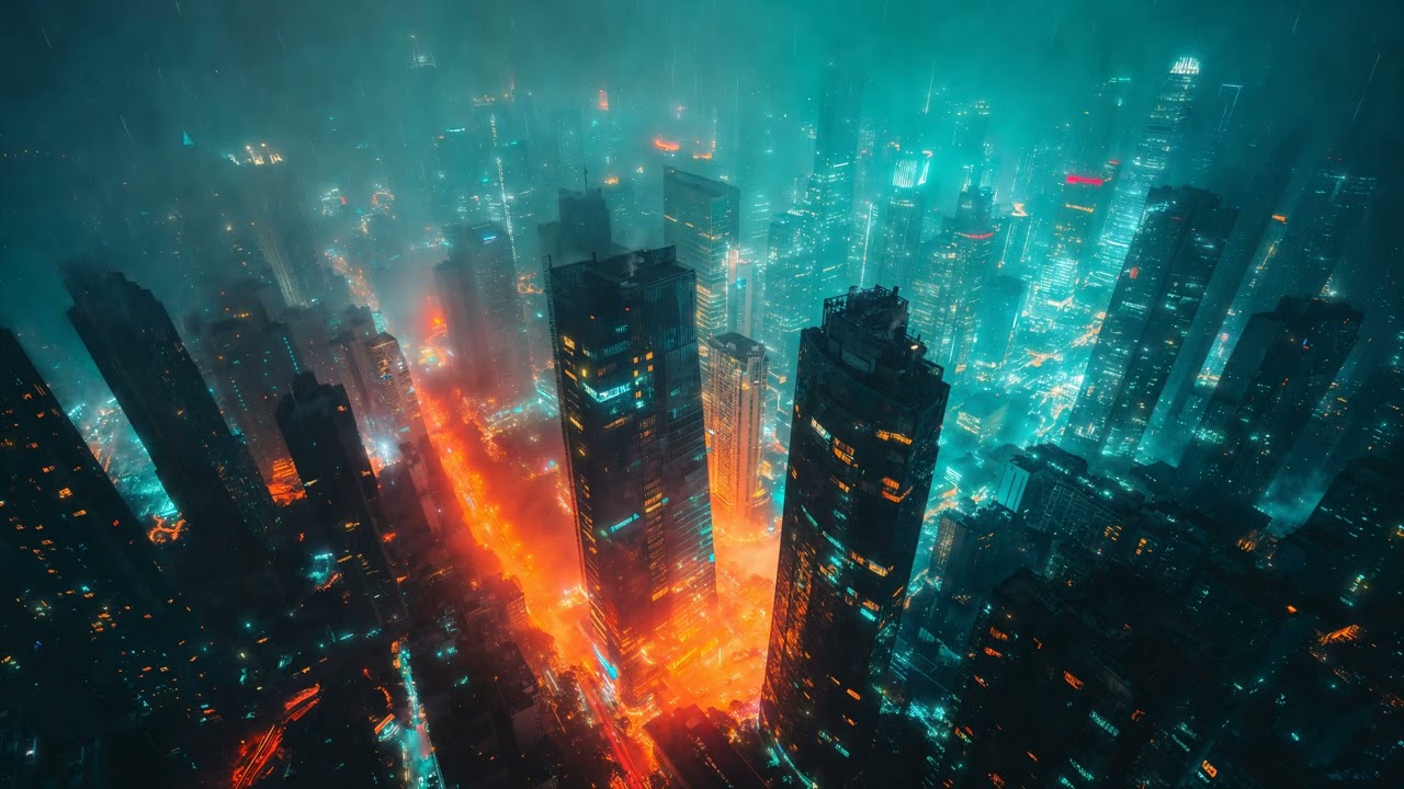 Skyline Afterhours — City Rain with Distant Thunder | Night Urban Ambience | 4K | 10 Hours