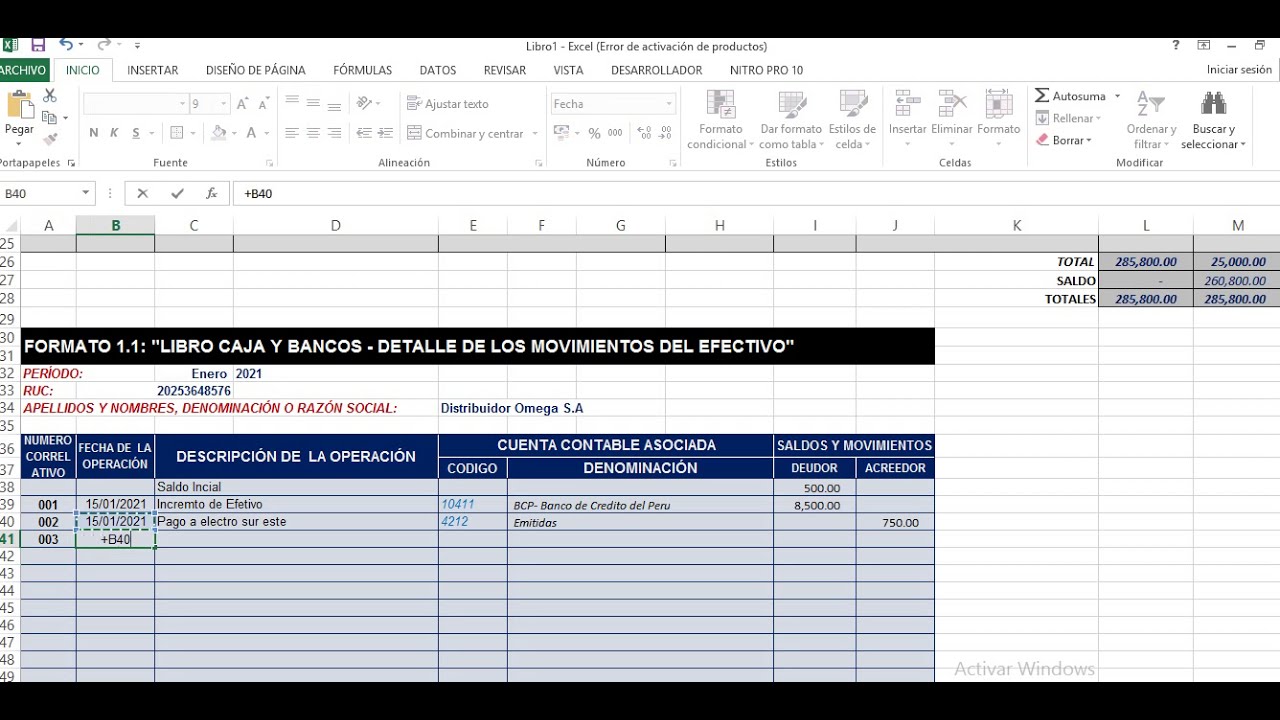 Formato 1.1 Y  1.2 Libro Caja y Bancos (Detalle de  movimientos de la cuenta corriente y efectivo)