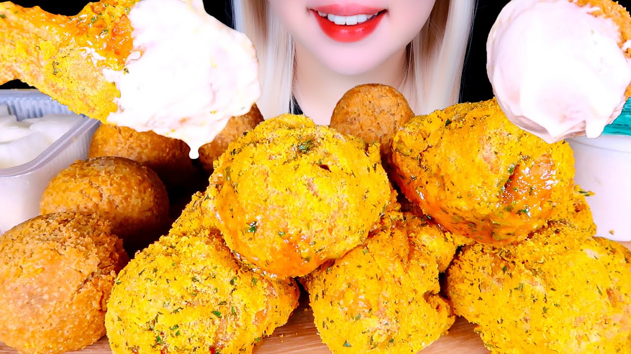 ASMR Mukbang | Корейская жареная курица (Bburinkle) и сырные шарики звуки еды