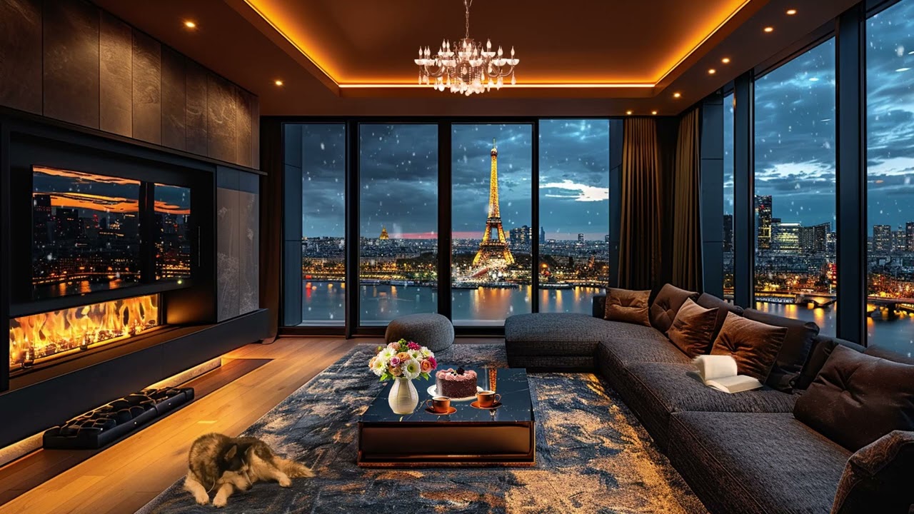 Heavy Rain in Luxury Apartment with Soft Jazz Piano & Soothing Rain Sounds for Relax