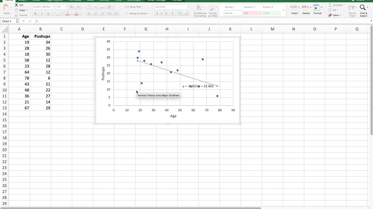 Simple Linear Regression   Using Excel to Eliminate Outliers