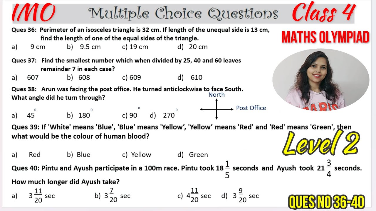 Class 4 Maths Olympiad Level 2 Questions| Sample Questions for Class 4 Maths Olympiad| Ques no 36-40