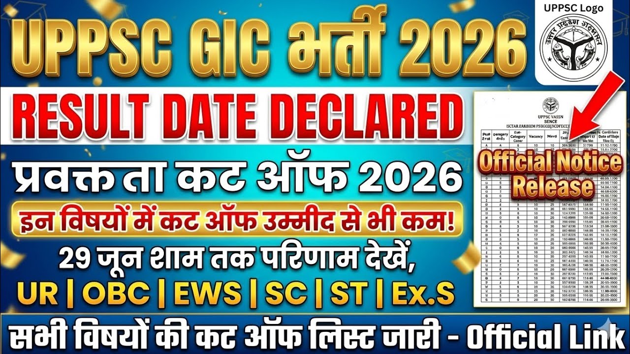 UPPSC GIC Lecturer Cut Off 2026 🔥 | GIC Subject Wise Cut Off | UP GIC Answer Key Date?