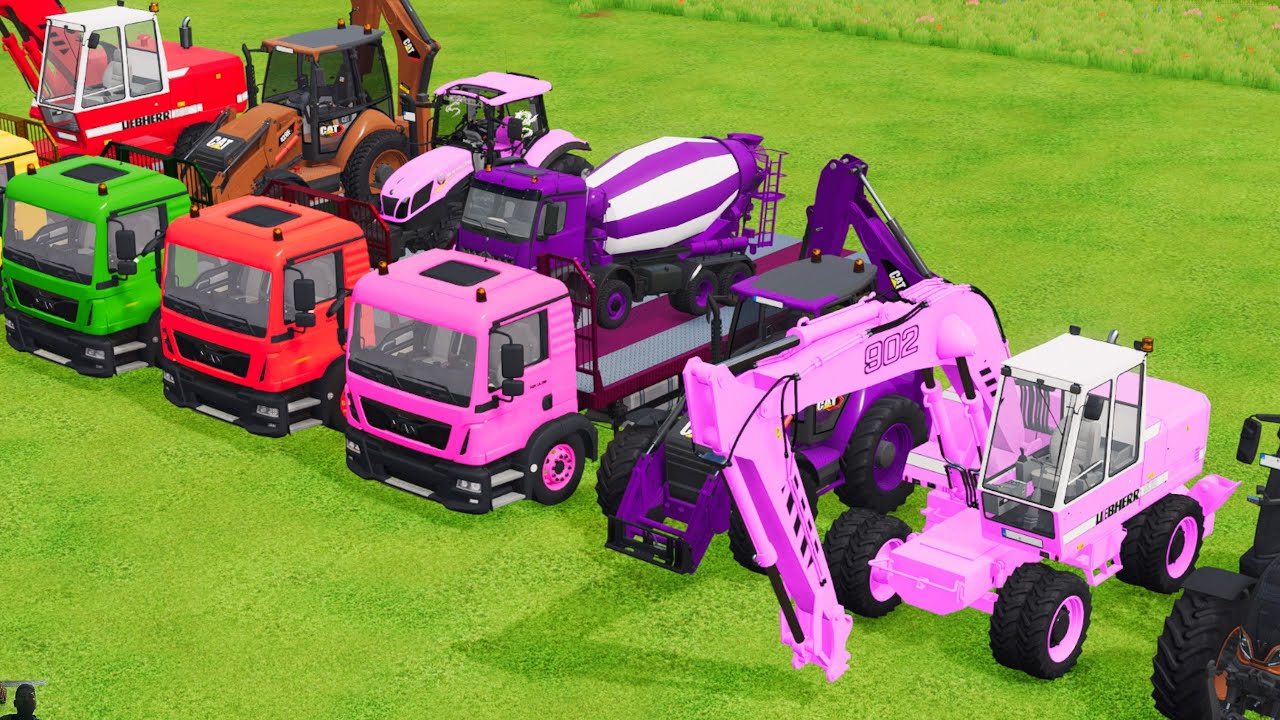 TRANSPORTING EXCAVATOR MIXER TRUCK TRACTORs Backhoe loaders with truck in Game FARMING SIMULATOR 22