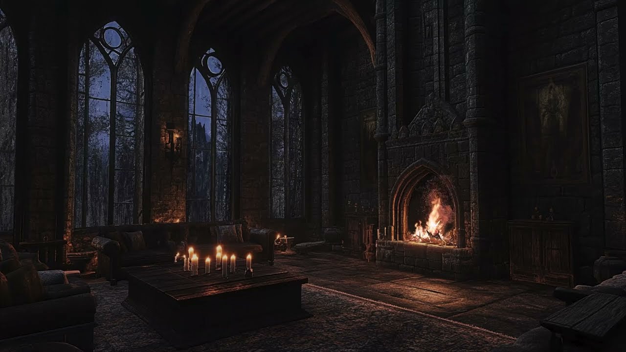 The Aristocrat’s Private Drawing Room – Cozy Fireplace & Rain for Sleep