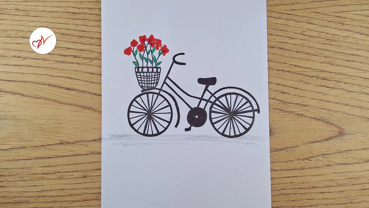 How to Draw a Bicycle with Flower Basket for Beginners | Pencil Sketch Drawing