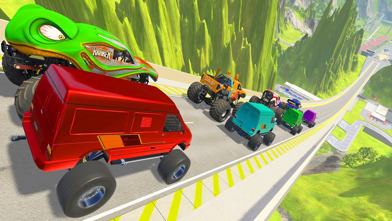 HT Gameplay Crash # 442 | Epic High Speed Jumps Monster Trucks & Big Cars vs Giant Deep Water Pit
