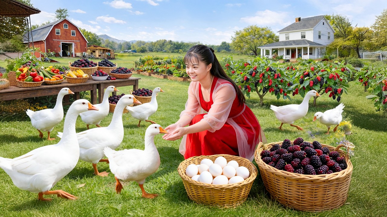 Farm Homesteading | Harvesting Giant Geese, Organic Fruits & Vegetables from the Garden