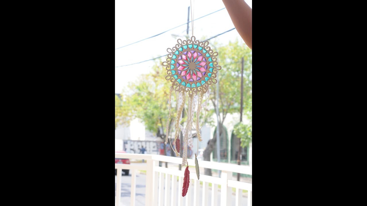 Mandala  -Lacas Vitrales al Agua - Atrapa Sueños de Madera - Moni Dominguez