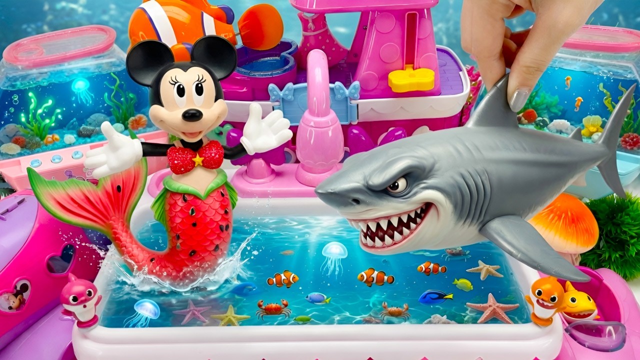 Minnie Mouse 2026🎀 Set Unboxing rainbow mermaid bath y piscina sorpresa con tibur&oacute;n ASMR