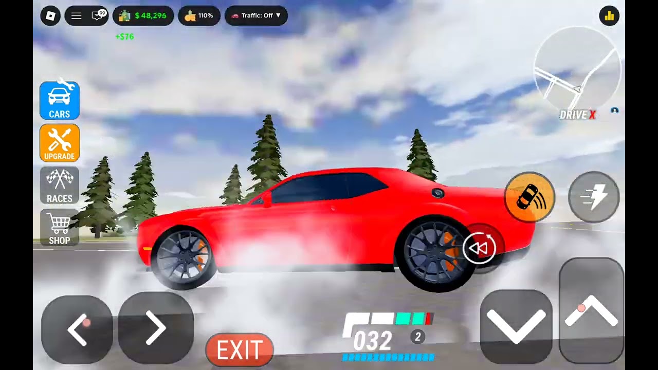 I'm drifting in a parking lot on Roblox.