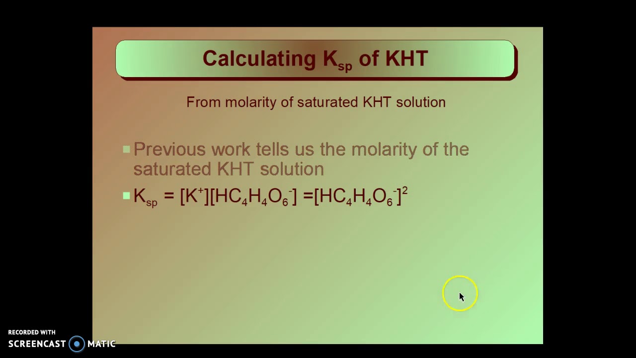 Calculating the Solubility Product Constant of KHTartrate