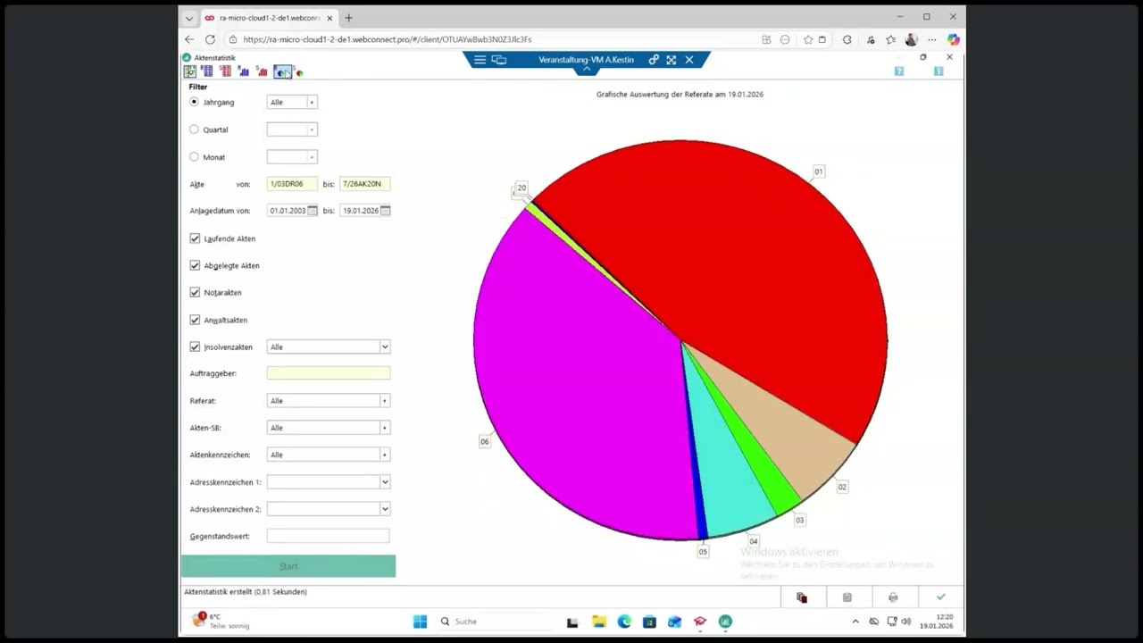 RA-MICRO Hauptmenü: Kanzleiauswertungen und Statistiken mit RA-MICRO