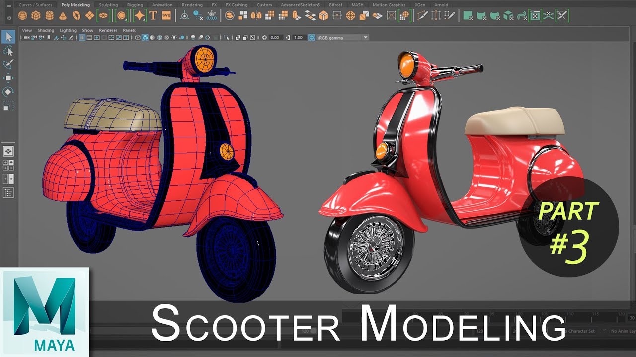 Scooter Modeling & Rendering Tutorial (Part 03) | Maya Cartoon Modeling Series #13