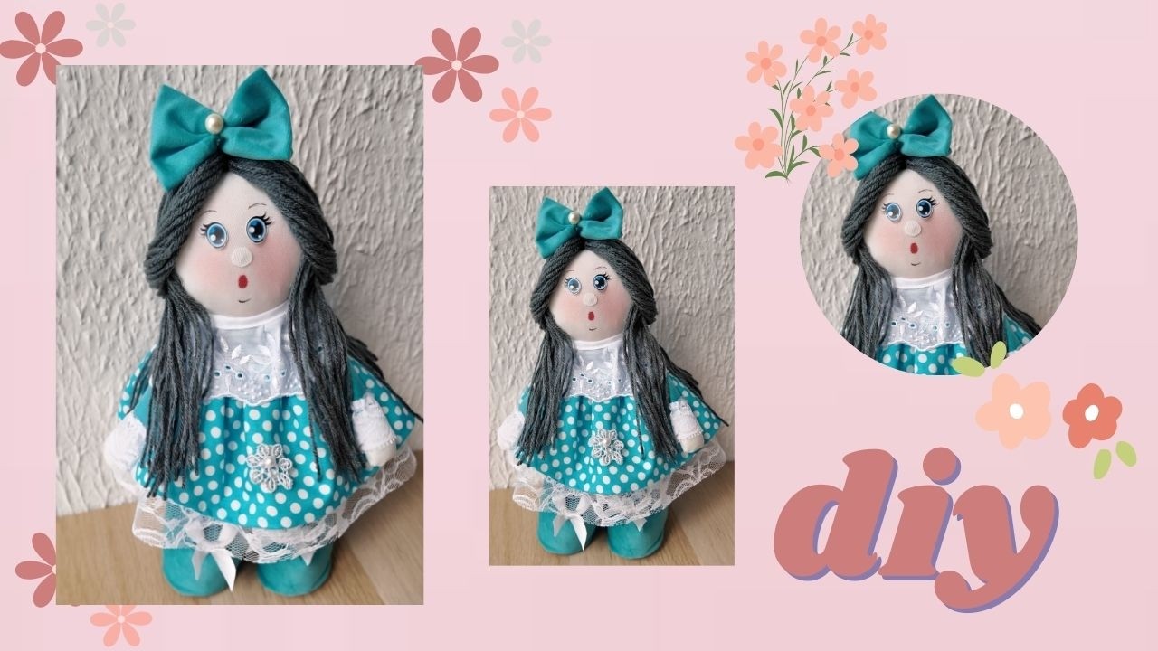 Pequeña MUÑEQUITA vestido azul realizada con rollos de cartón reciclados 🌼🌻🌺/DIY