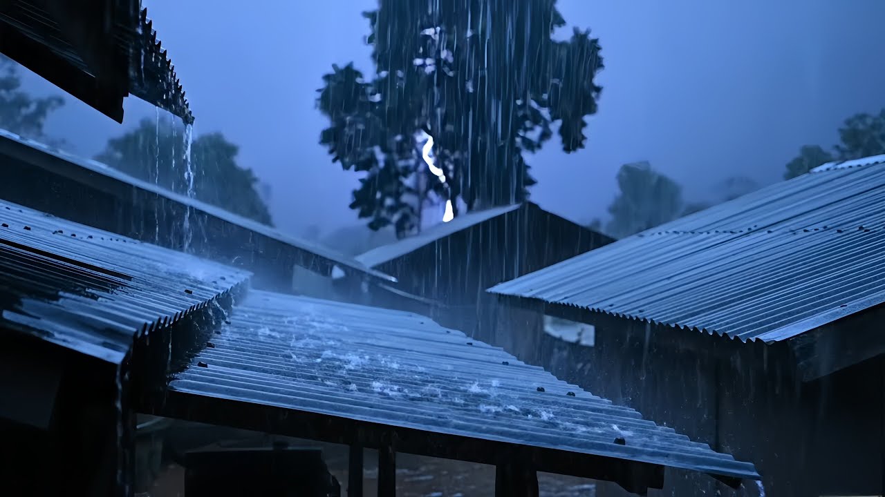 Falling Asleep to Heavy Rain on Metal Roof 🌧️ No Music ASMR