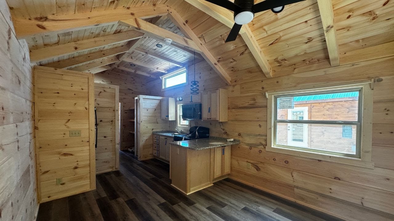 Frugal Minimalist Retirement in a FULL LOG Tiny House! Open Floor Plan in this Tiny Home on Wheels!