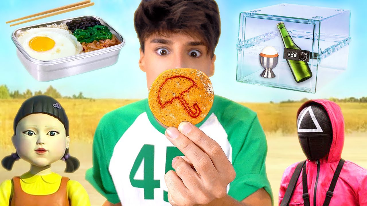 I only ate SQUID GAME Foods for 24 Hours + Playing The Actual Challenges!