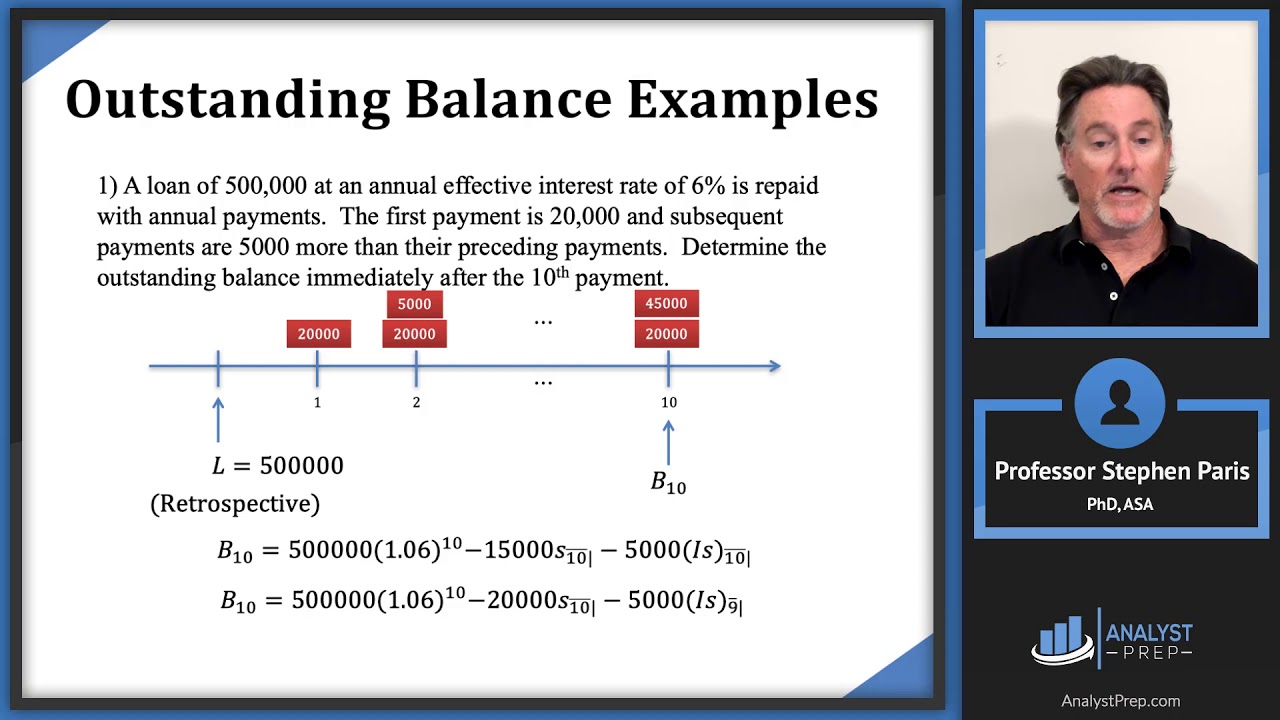 Outstanding Balance Examples (SOA Exam FM–Module 3, Section 2, Part 2, Example 2)