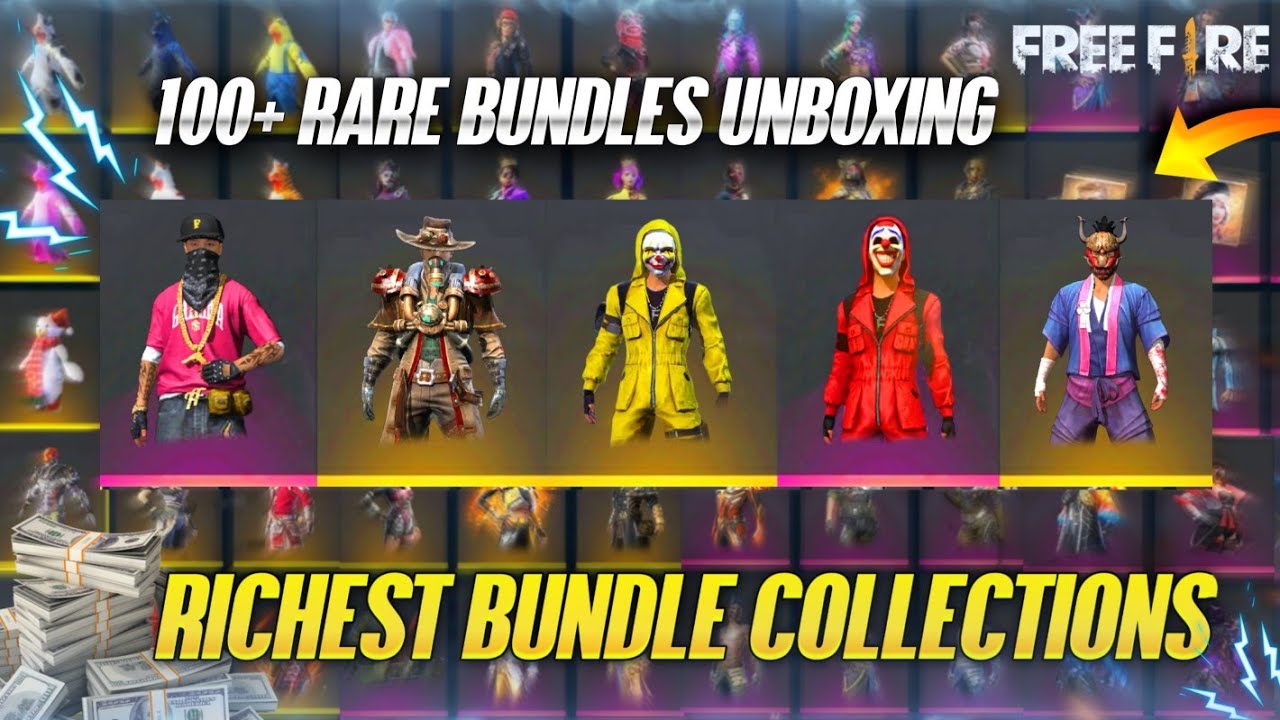 100+ RICHEST BUNDLE UNBOXING 🔥 - RARE LEGENDARY BUNDLES COLLECTIONS || FREE FIRE