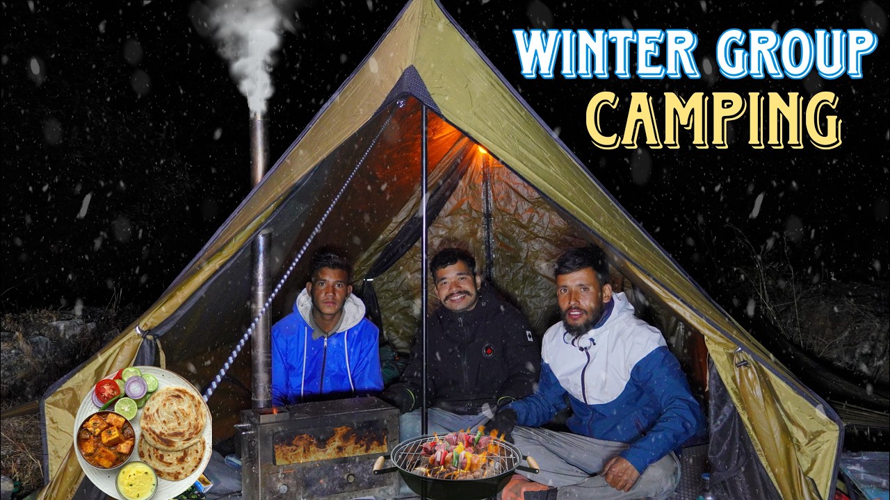 Winter Group Camping in Extreme Cold Weather | Hot Tent Camping in Deep Jungle | Camping video