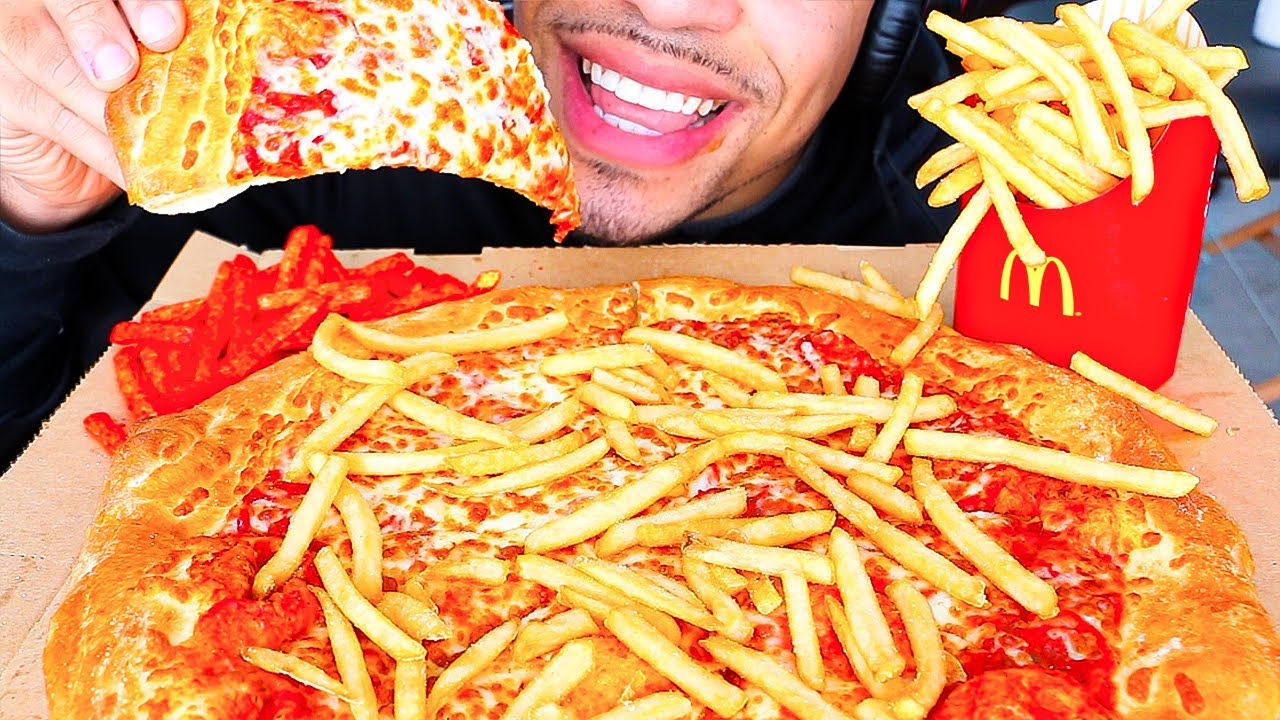 ASMR EATING CHEESE PIZZA AND HOT FRIES MUKBANG JERRY NO TALKING BIG BITES