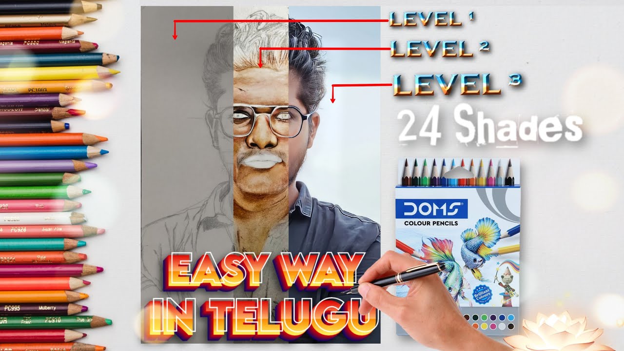 How To Draw a Face with Coloured Pencils | Realistic Drawing Tutorial Step by Step #telugu #drawing