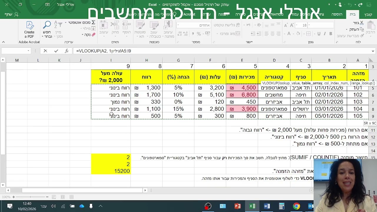 עיריית חדרה, אגף משאבי אנוש סרטון הדרכה באקסל לפונקציית VLOOKUP EXCEL