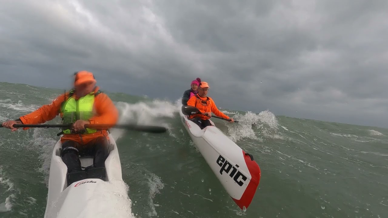Storm Darragh Downwind 08/12/24 part 2. The view from the front of a surfski