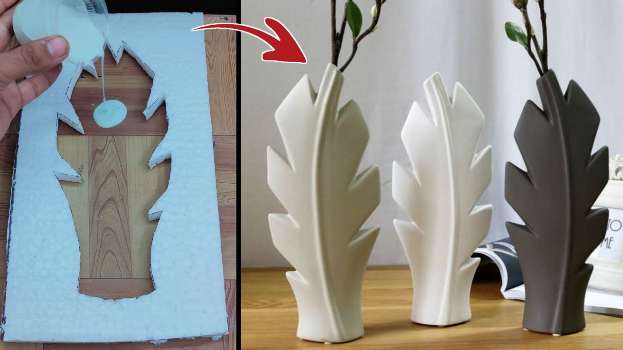 DIY White Cement Flower Pot Making &bull; Easy Flower Vase Making &bull; White Cement Craft Ideas &bull; pottery
