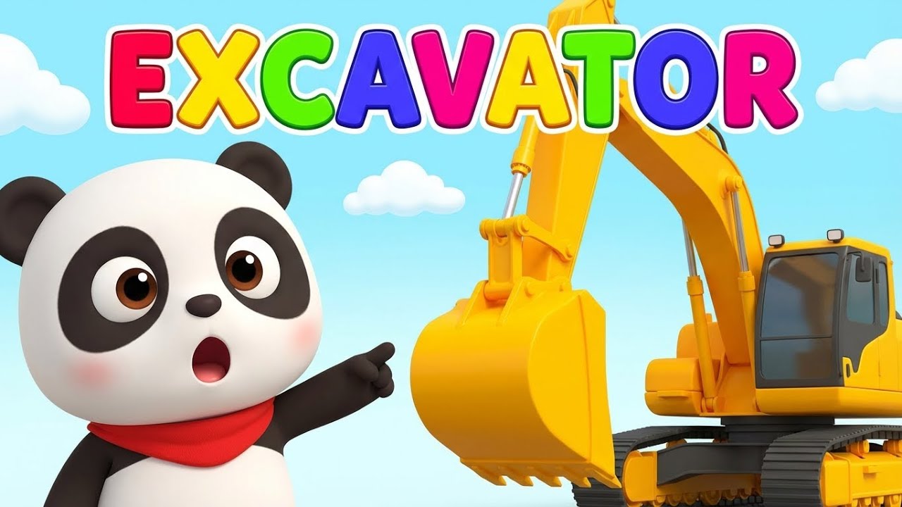 Khám Phá 10 Xe Công Trình Khổng Lồ Cùng Panda Bi | Dạy Bé Học Tiếng Anh