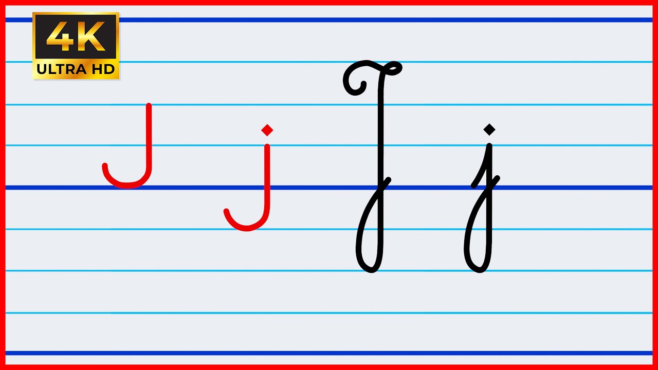 la lettre j minuscule et majuscule en écriture scripte et cursive