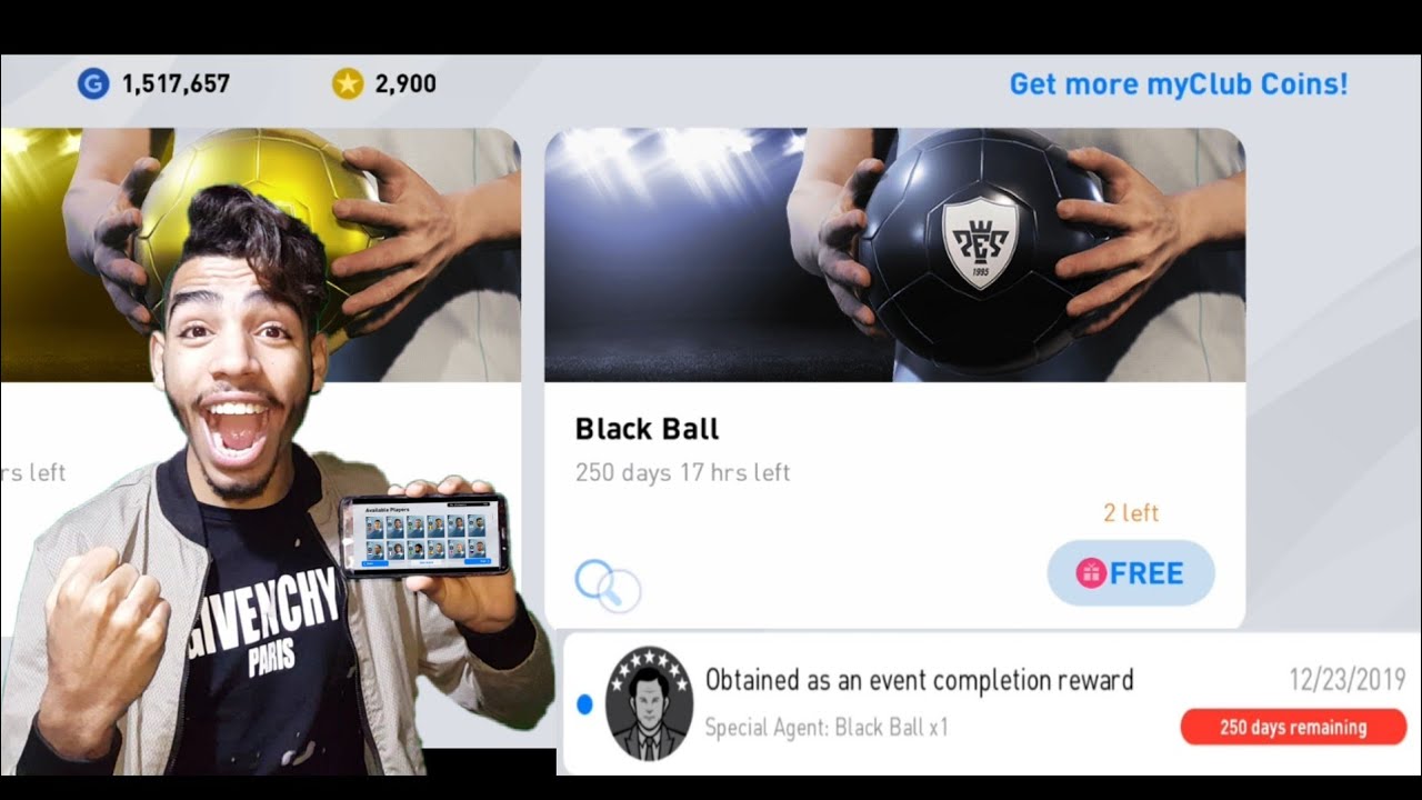 Free Black Ball x2 pack opening pes 2020 mobile