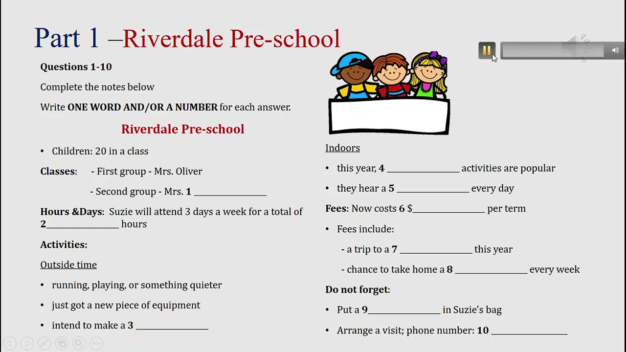 IELTS listening actual test Part 1: Riverdale Pre-school  (answer+ transcript)