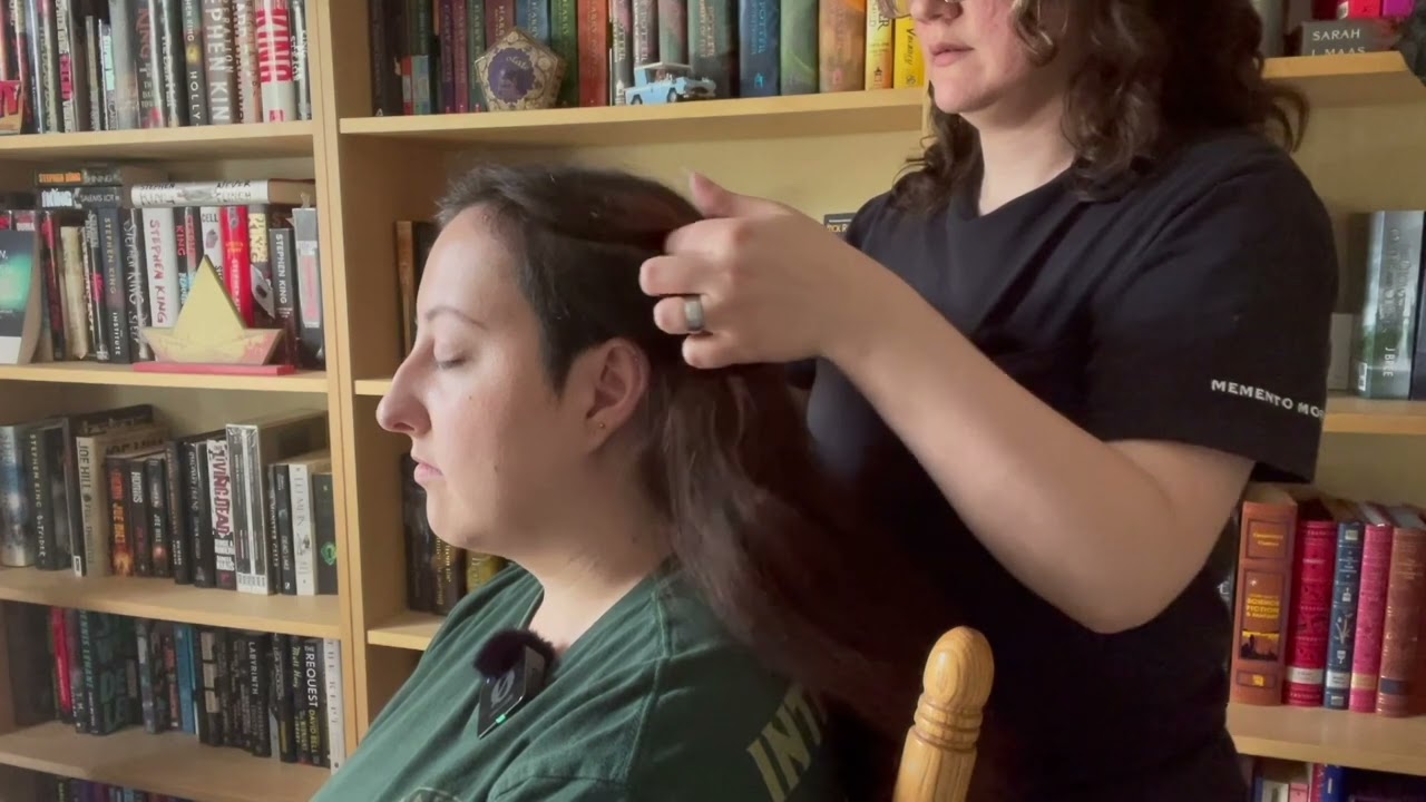 💚 Hair Play with Green Accessories on My Cousin | Real Person ASMR | No Talking