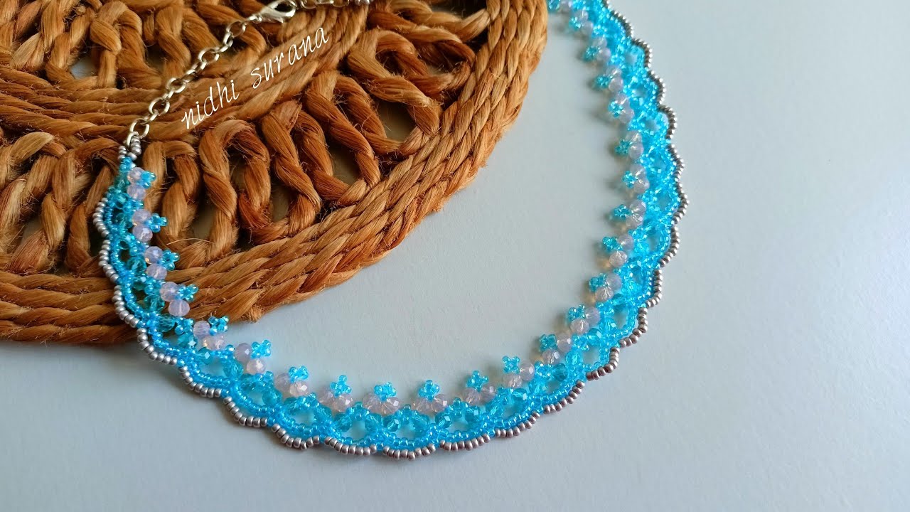 Ocean Waves, Crystal Necklace/Seed bead Jewelry making/Collar Tutorial diy