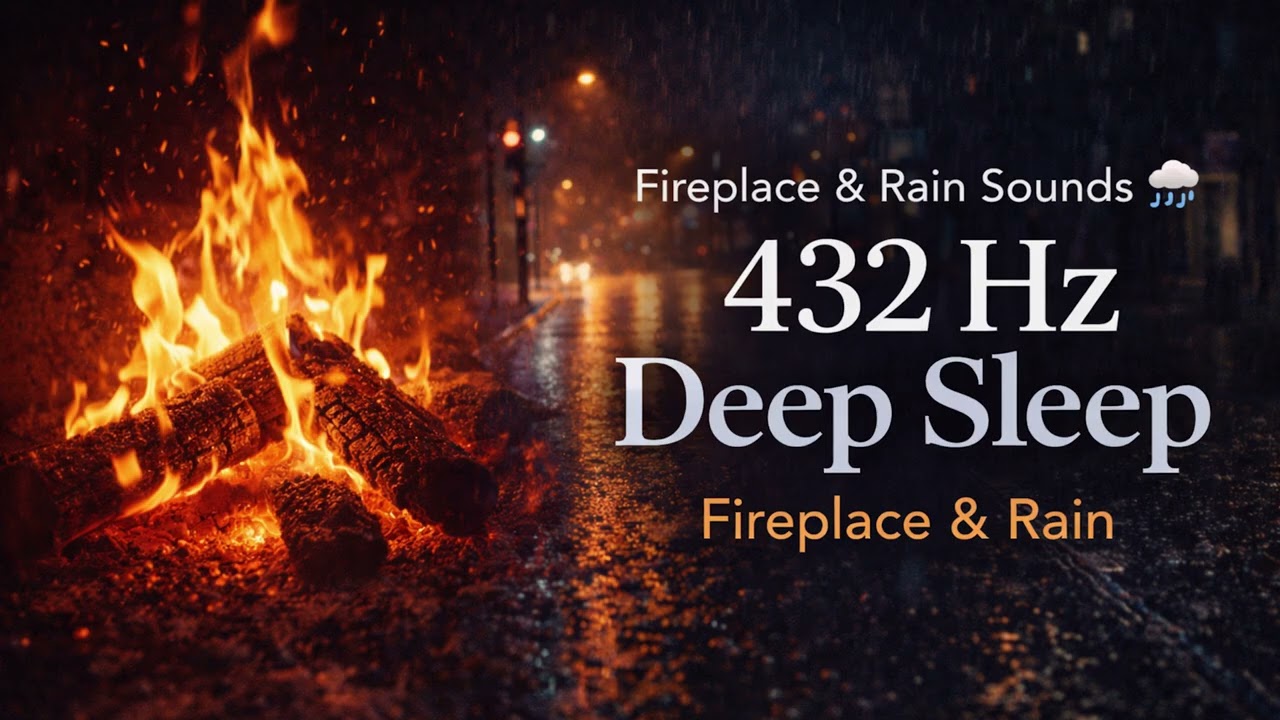 Fireplace & Rain Sounds 🌧️🔥 432 Hz Deep Sleep Music | Fall Asleep Fast