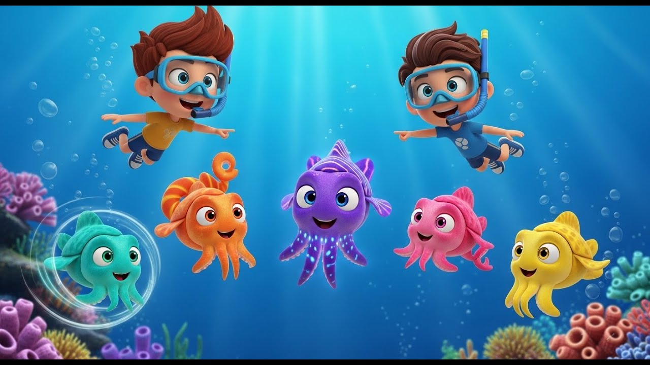 Five Little Cuttlefish Flash Flash Flash | Learning Colors & Ocean Songs for Kids