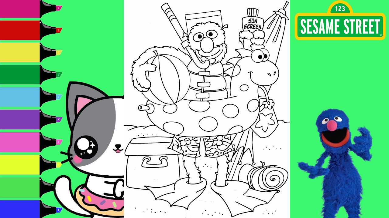 Coloring Sesame Street Grover Beach Day Coloring Book Pages | Sprinkled Donuts JR