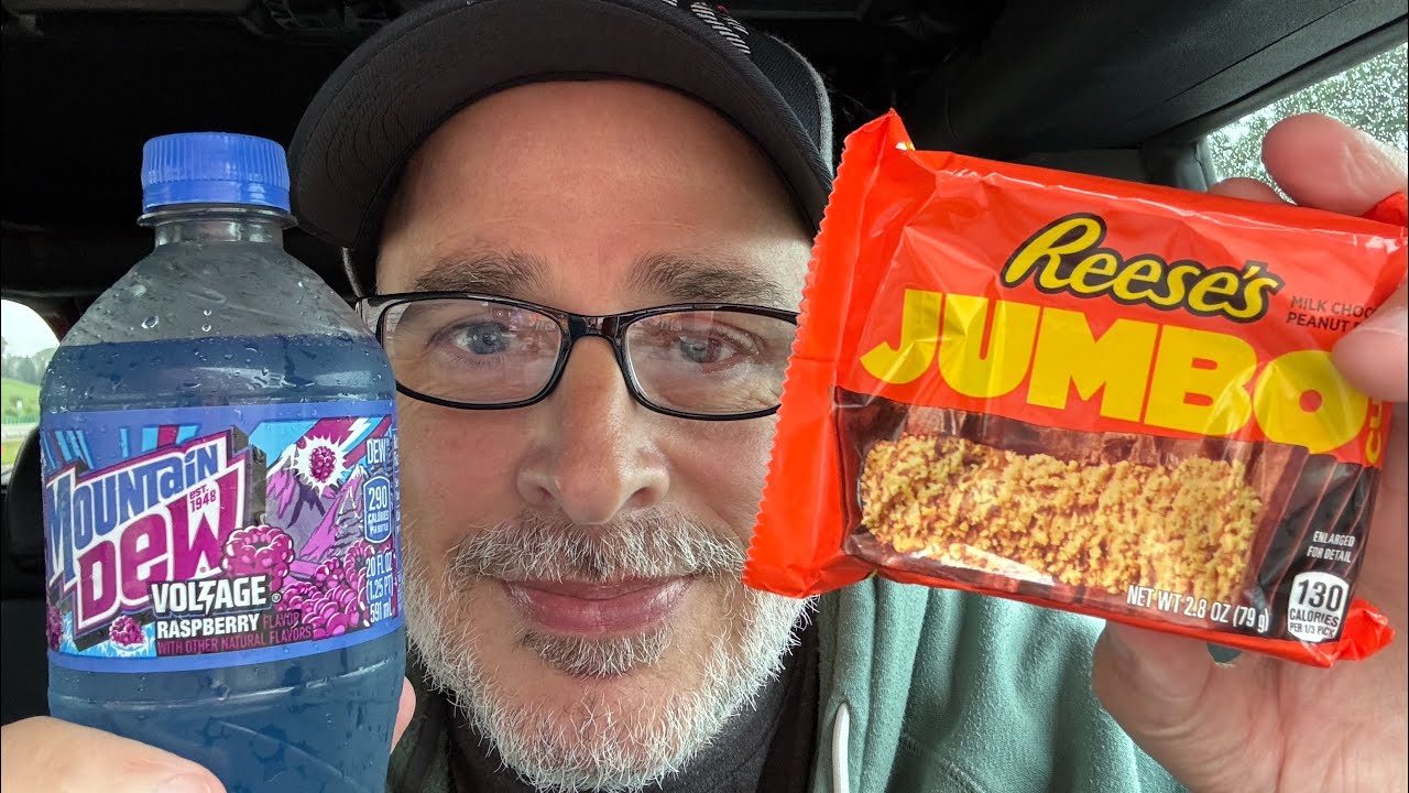 Reese's Jumbo Cup + Mountain Dew Voltage Raspberry Review