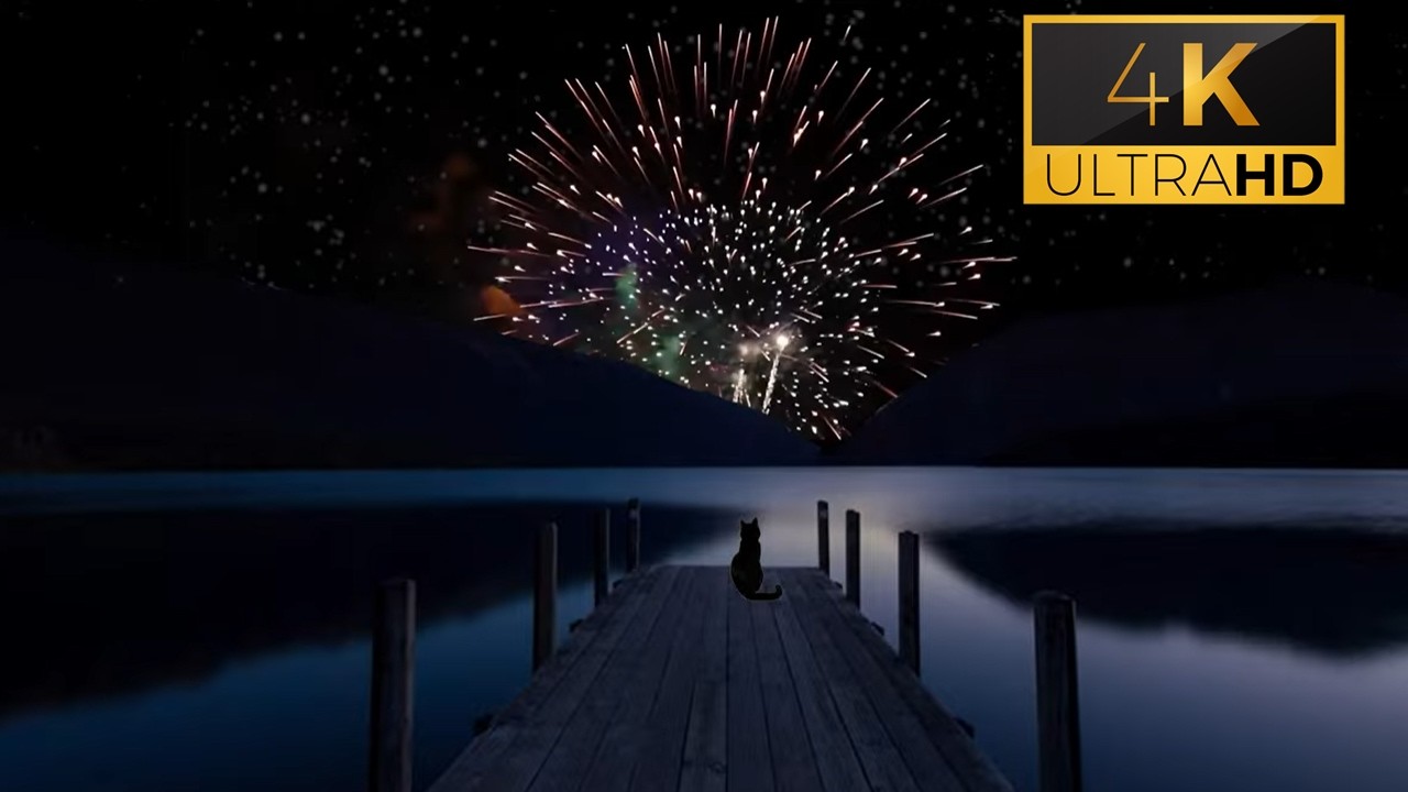 Starry Night Lake | Fireworks | Peaceful Summer Sky Relaxing, Peaceful Ambience | Lake at Night