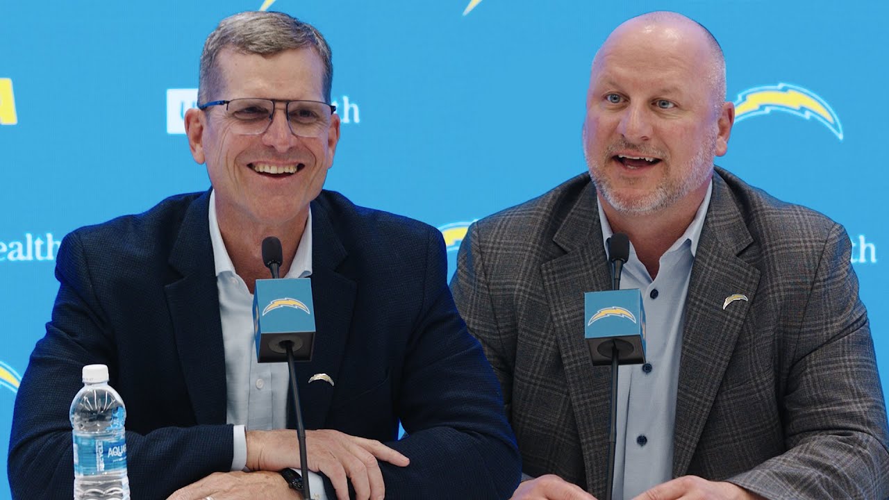 HC Jim Harbaugh & GM Joe Hortiz 2025 Draft Day 1 Recap Press Conference | LA Chargers