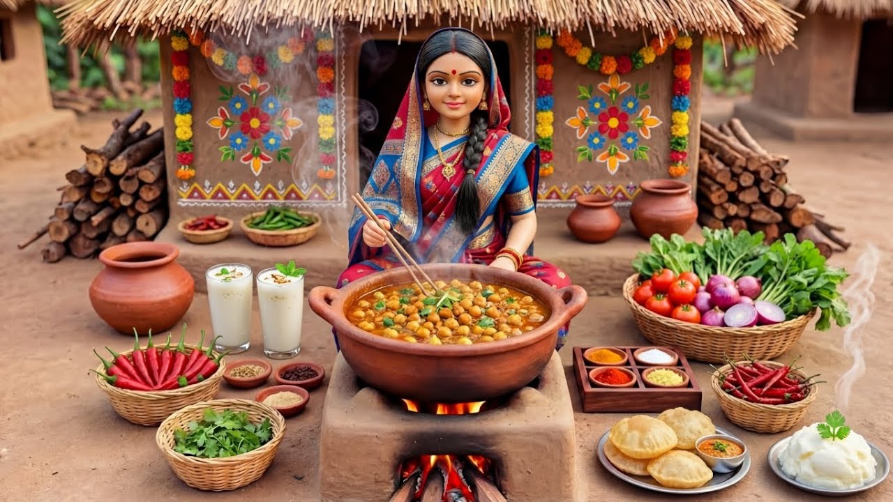 Miniature doll puri chutney & chana cooking ASMR Indian village Tiny Kitchen Story #miniature 