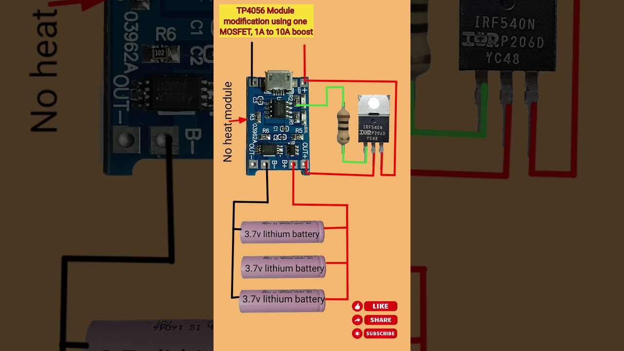 TP4056 Module modification using one MOSFET 1 A to 10 A⚡charging module    #shorts#yt#charging