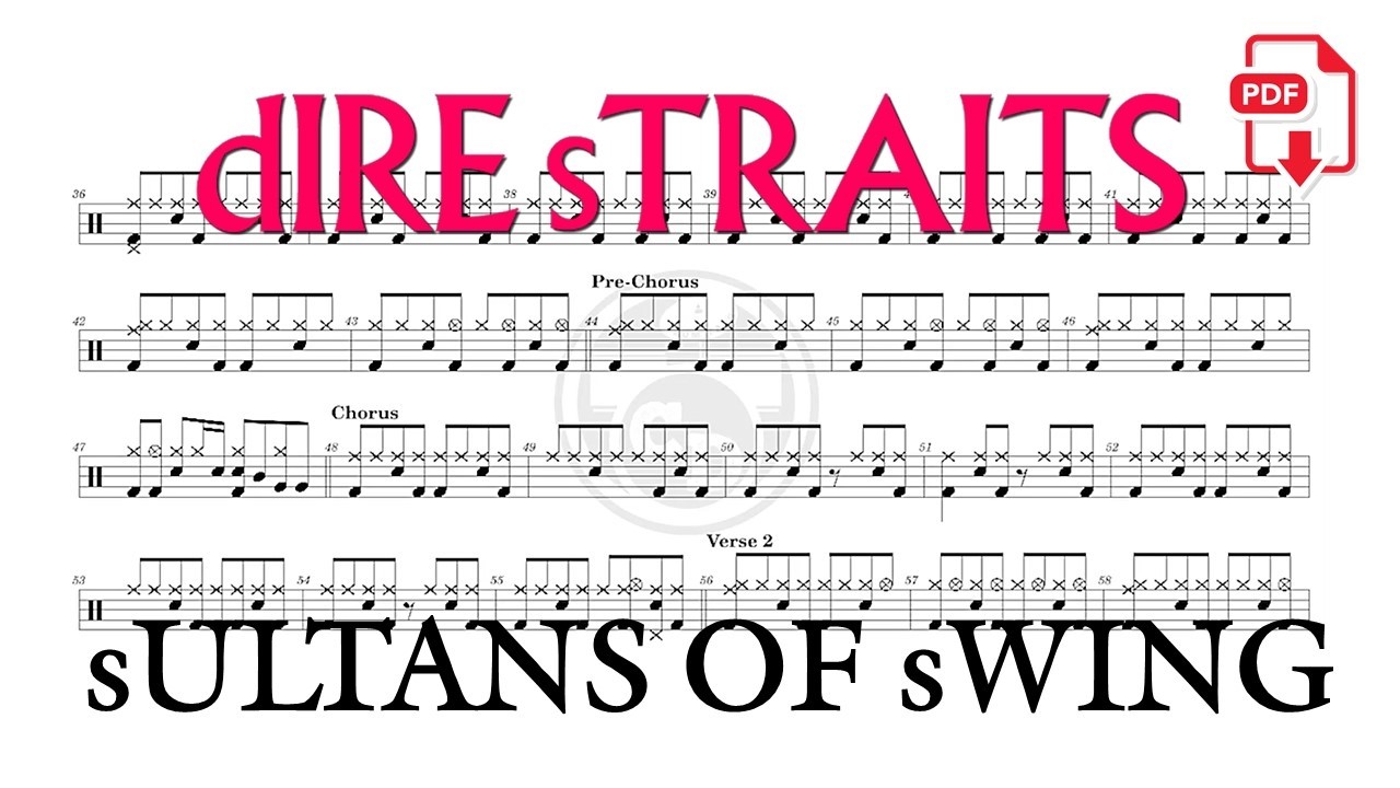 Dire Straits - Sultans of Swing (🔴Drum Notation | PDF) @chamisdrums #drumtabs