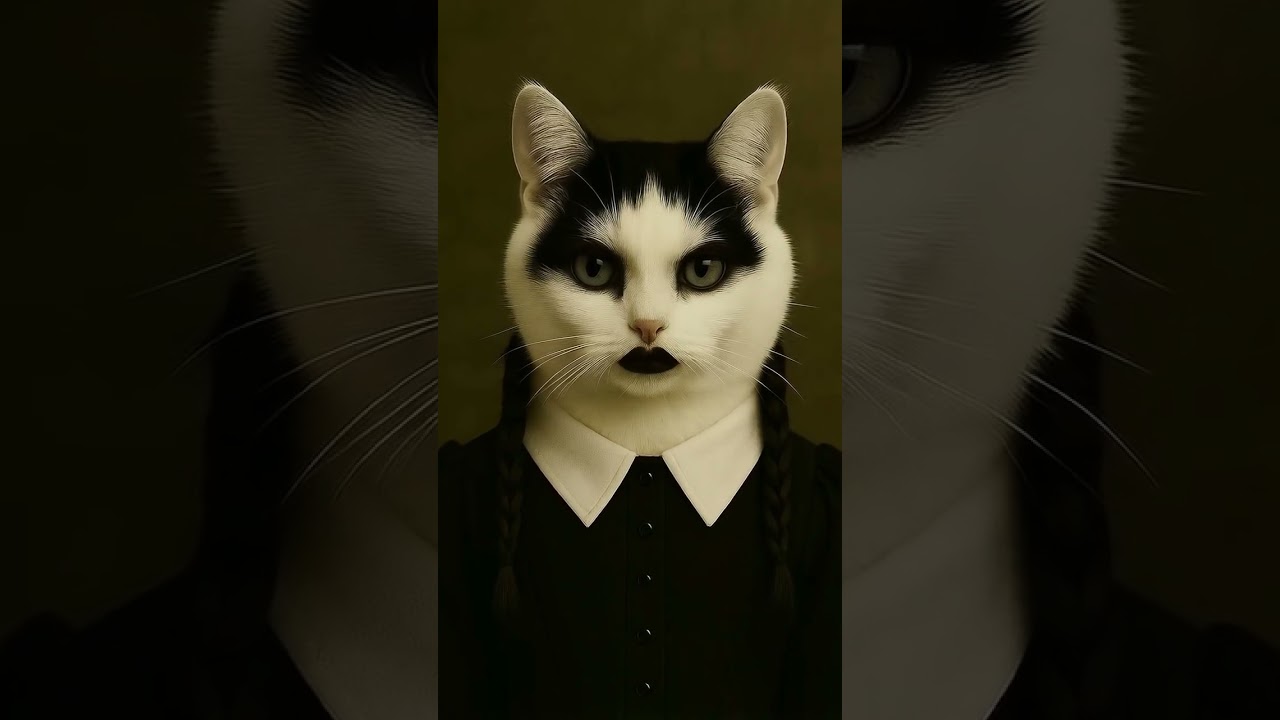 Emotionless. Elegant. Extremely Furry. 🐾🖤 #shorts #cat #pawlywood #WednesdayMeow #CreepyCute