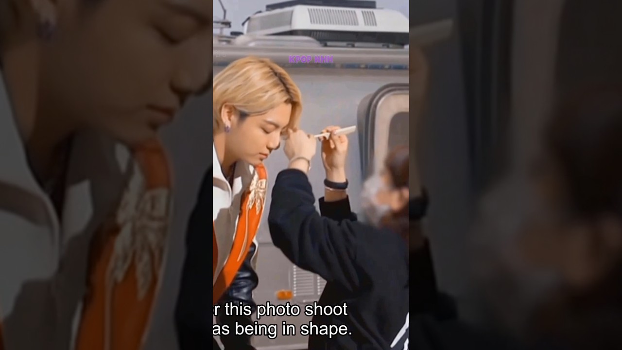 Jungkook Slowly Was Crouching Down So The Hair Stylist Could Fix His Hair 🥰💜 #shorts #bts