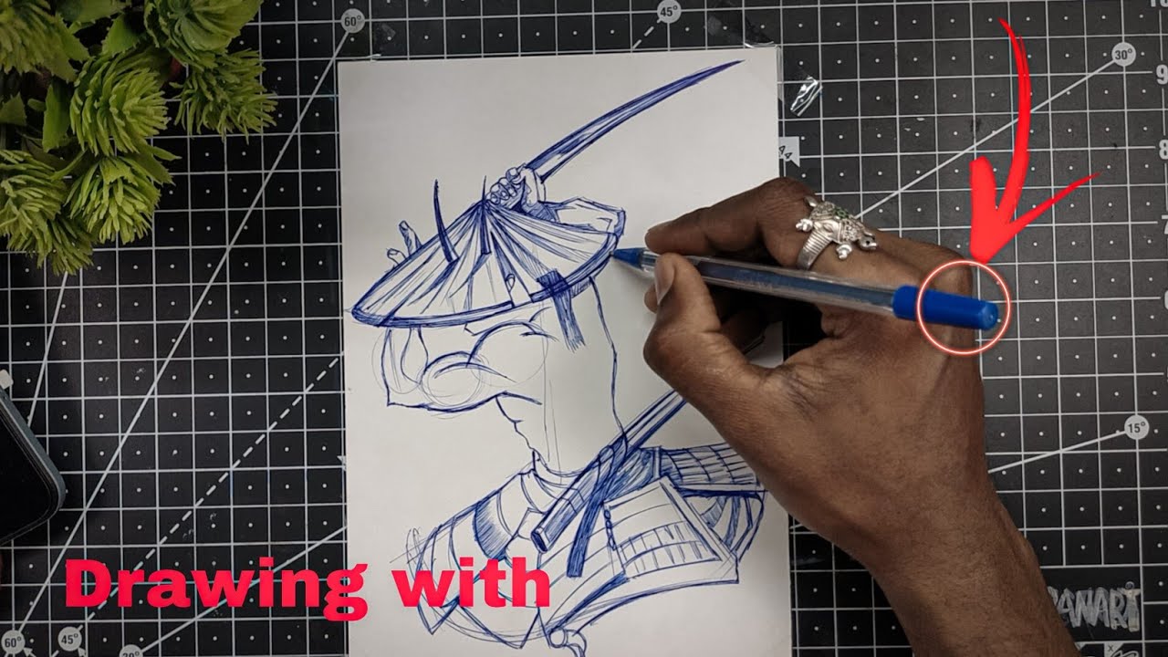 Drawing a Realistic Samurai with only a Pen | how to draw with pen