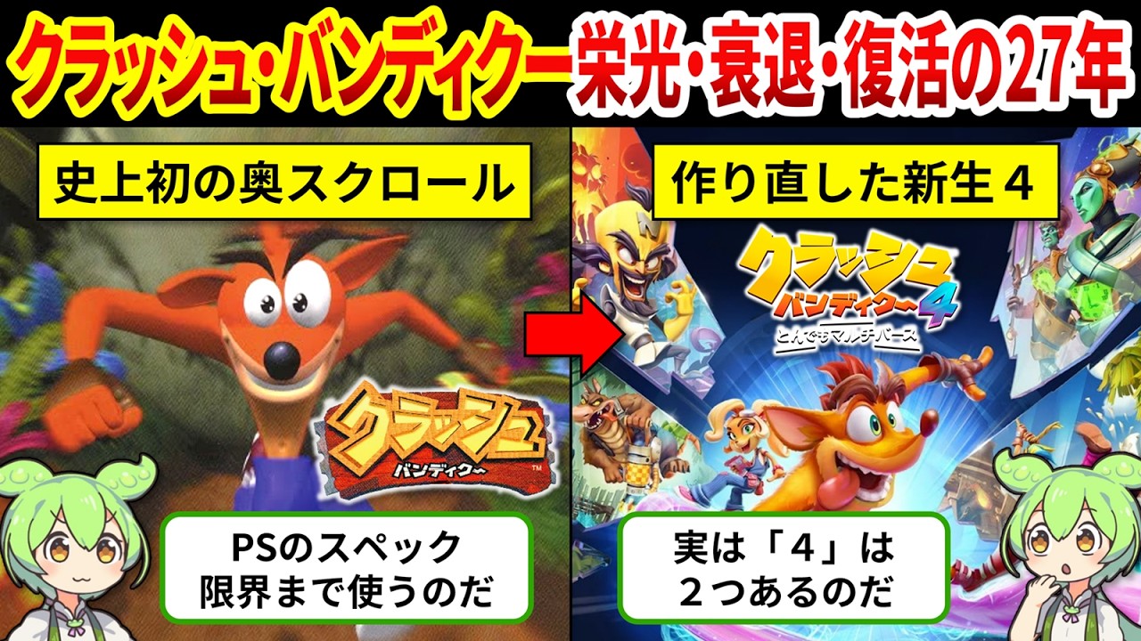 【クラッシュ・バンディクー歴史総まとめ】一度衰退したはずのクラッシュ・バンディクーはなぜここまで復活できたのか？【ゆっくり解説＆ずんだもん】